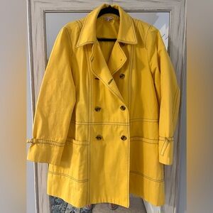 Yellow Frances Valentine canvas peacoat with navy stitching.